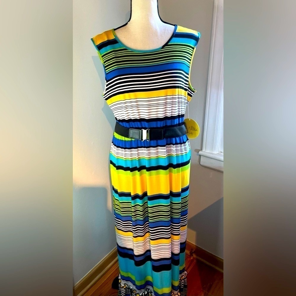 Emma & Michele Multi Color Striped Maxi Dress with Belt Women’s Size Small NWT